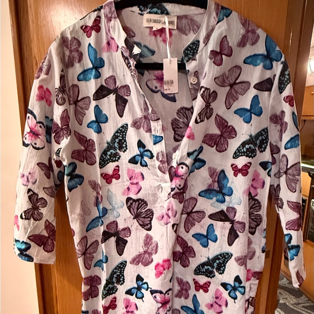 White and Blue Swim Coverup with Elegant Design - NWT